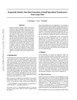 Projectable Models: One-Shot Generation of Small Specialized Transformers from Large Ones