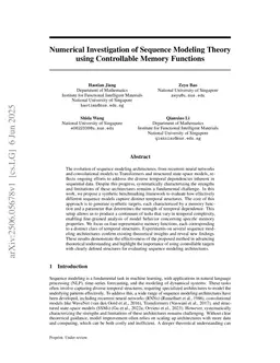 Numerical Investigation of Sequence Modeling Theory using Controllable Memory Functions