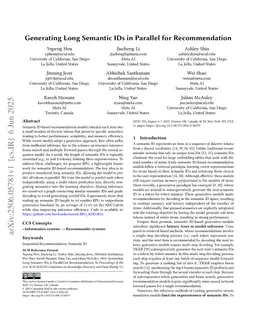 Generating Long Semantic IDs in Parallel for Recommendation