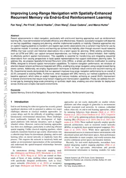 Spatially-Enhanced Recurrent Memory for Long-Range Mapless Navigation via End-to-End Reinforcement Learning