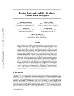 Reusing Trajectories in Policy Gradients Enables Fast Convergence