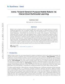 Astra: Toward General-Purpose Mobile Robots via Hierarchical Multimodal Learning