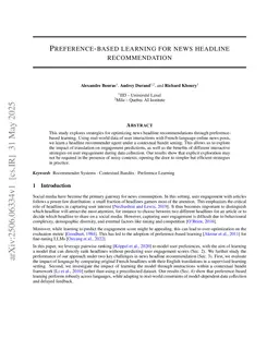 Preference-based learning for news headline recommendation