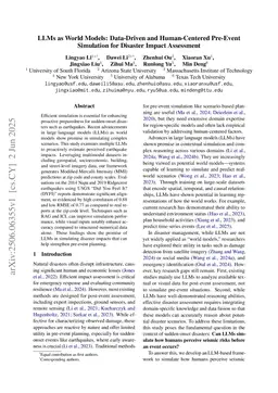 LLMs as World Models: Data-Driven and Human-Centered Pre-Event Simulation for Disaster Impact Assessment