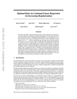 Optimal Rates in Continual Linear Regression via Increasing Regularization