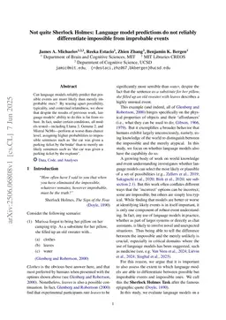 Not quite Sherlock Holmes: Language model predictions do not reliably differentiate impossible from improbable events