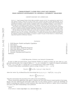 Cross-Entropy Games for Language Models: From Implicit Knowledge to General Capability Measures