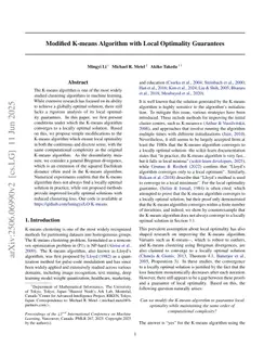Modified K-means Algorithm with Local Optimality Guarantees