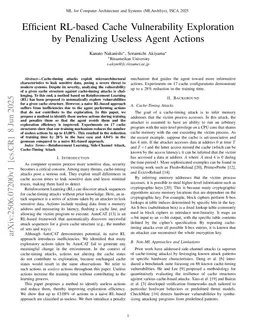 Efficient RL-based Cache Vulnerability Exploration by Penalizing Useless Agent Actions