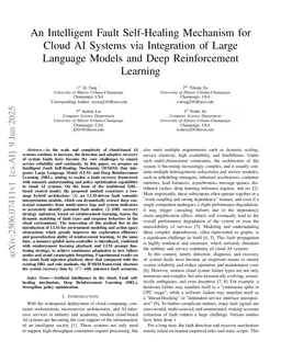 An Intelligent Fault Self-Healing Mechanism for Cloud AI Systems via Integration of Large Language Models and Deep Reinforcement Learning