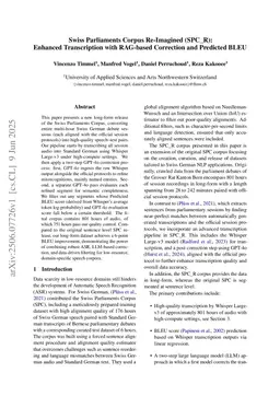 Swiss Parliaments Corpus Re-Imagined (SPC_R): Enhanced Transcription with RAG-based Correction and Predicted BLEU