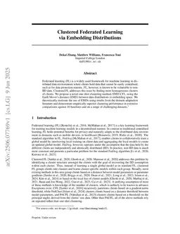 Clustered Federated Learning via Embedding Distributions