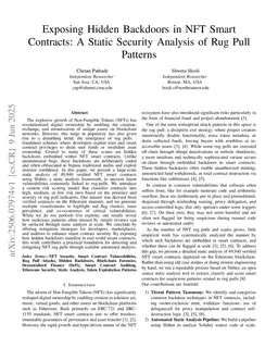 Exposing Hidden Backdoors in NFT Smart Contracts: A Static Security Analysis of Rug Pull Patterns