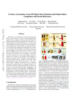 UA-Pose: Uncertainty-Aware 6D Object Pose Estimation and Online Object Completion with Partial References