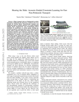 Hearing the Slide: Acoustic-Guided Constraint Learning for Fast Non-Prehensile Transport