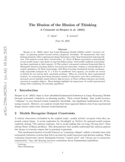 Comment on The Illusion of Thinking: Understanding the Strengths and Limitations of Reasoning Models via the Lens of Problem Complexity