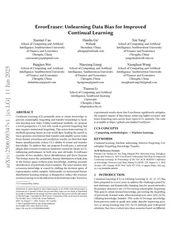 ErrorEraser: Unlearning Data Bias for Improved Continual Learning