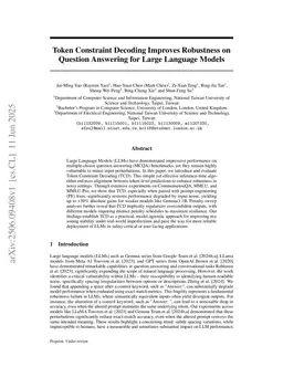 Token Constraint Decoding Improves Robustness on Question Answering for Large Language Models