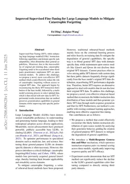 Improved Supervised Fine-Tuning for Large Language Models to Mitigate Catastrophic Forgetting