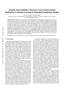 Analytic Task Scheduler: Recursive Least Squares Based Method for Continual Learning in Embodied Foundation Models