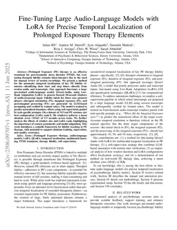 Fine-Tuning Large Audio-Language Models with LoRA for Precise Temporal Localization of Prolonged Exposure Therapy Elements
