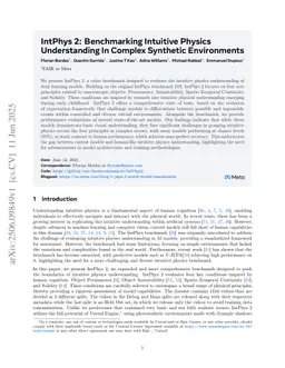 IntPhys 2: Benchmarking Intuitive Physics Understanding In Complex Synthetic Environments