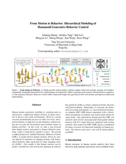 From Motion to Behavior: Hierarchical Modeling of Humanoid Generative Behavior Control
