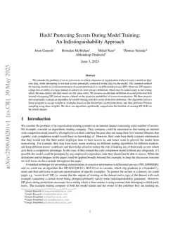 Hush! Protecting Secrets During Model Training: An Indistinguishability Approach