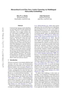 Hierarchical Level-Wise News Article Clustering via Multilingual Matryoshka Embeddings