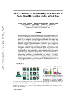 $\texttt{AVROBUSTBENCH}$: Benchmarking the Robustness of Audio-Visual Recognition Models at Test-Time