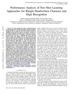 Performance Analysis of Few-Shot Learning Approaches for Bangla Handwritten Character and Digit Recognition