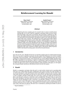 Reinforcement Learning for Hanabi