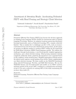 Assortment of Attention Heads: Accelerating Federated PEFT with Head Pruning and Strategic Client Selection
