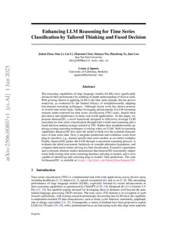 Enhancing LLM Reasoning for Time Series Classification by Tailored Thinking and Fused Decision