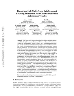 Robust and Safe Multi-Agent Reinforcement Learning with Communication for Autonomous Vehicles: From Simulation to Hardware