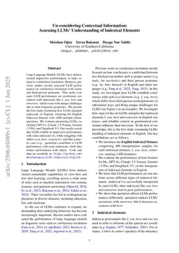 Un-considering Contextual Information: Assessing LLMs' Understanding of Indexical Elements