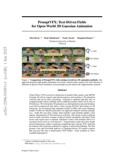 PromptVFX: Text-Driven Fields for Open-World 3D Gaussian Animation