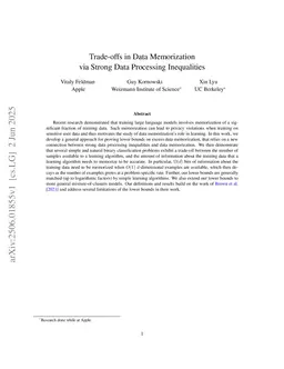 Trade-offs in Data Memorization via Strong Data Processing Inequalities