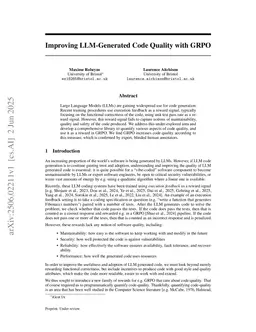 Improving LLM-Generated Code Quality with GRPO