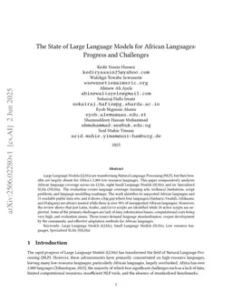 The State of Large Language Models for African Languages: Progress and Challenges