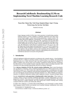 ResearchCodeBench: Benchmarking LLMs on Implementing Novel Machine Learning Research Code