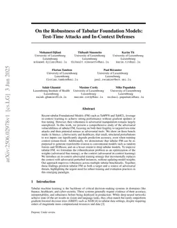 On the Robustness of Tabular Foundation Models: Test-Time Attacks and In-Context Defenses
