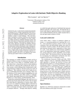 Adaptive Exploration in Lenia with Intrinsic Multi-Objective Ranking