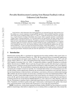 Provable Reinforcement Learning from Human Feedback with an Unknown Link Function