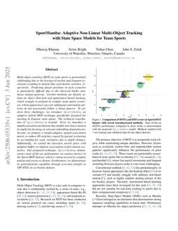 SportMamba: Adaptive Non-Linear Multi-Object Tracking with State Space Models for Team Sports