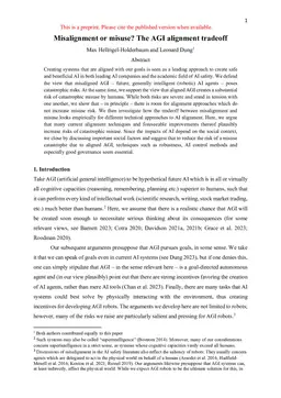 Misalignment or misuse? The AGI alignment tradeoff