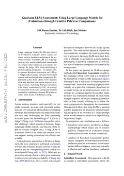Knockout LLM Assessment: Using Large Language Models for Evaluations through Iterative Pairwise Comparisons