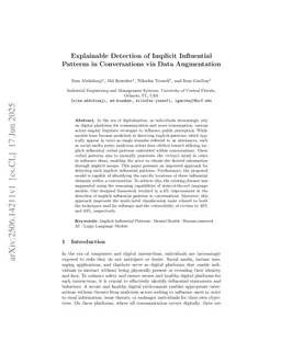 Explainable Detection of Implicit Influential Patterns in Conversations via Data Augmentation