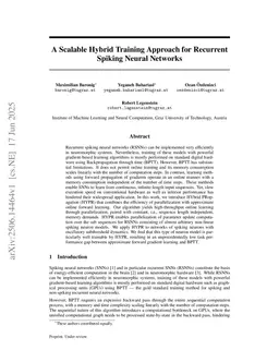 A Scalable Hybrid Training Approach for Recurrent Spiking Neural Networks