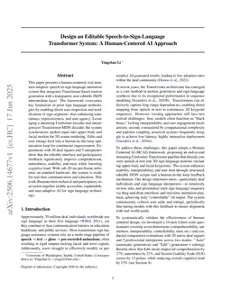 Human-Centered Editable Speech-to-Sign-Language Generation via Streaming Conformer-Transformer and Resampling Hook